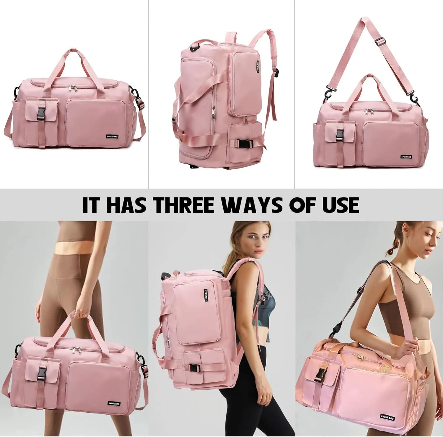 Eslcorri Gym Duffle Bag for Women Men, Sports Backpack with Wet & Shoe Compartment, Fitness Overnight Weekender Bag for Yoga, Swim, Travel (Style B, Light Purple)