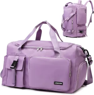 Eslcorri Gym Duffle Bag for Women Men, Sports Backpack with Wet & Shoe Compartment, Fitness Overnight Weekender Bag for Yoga, Swim, Travel (Style B, Light Purple)