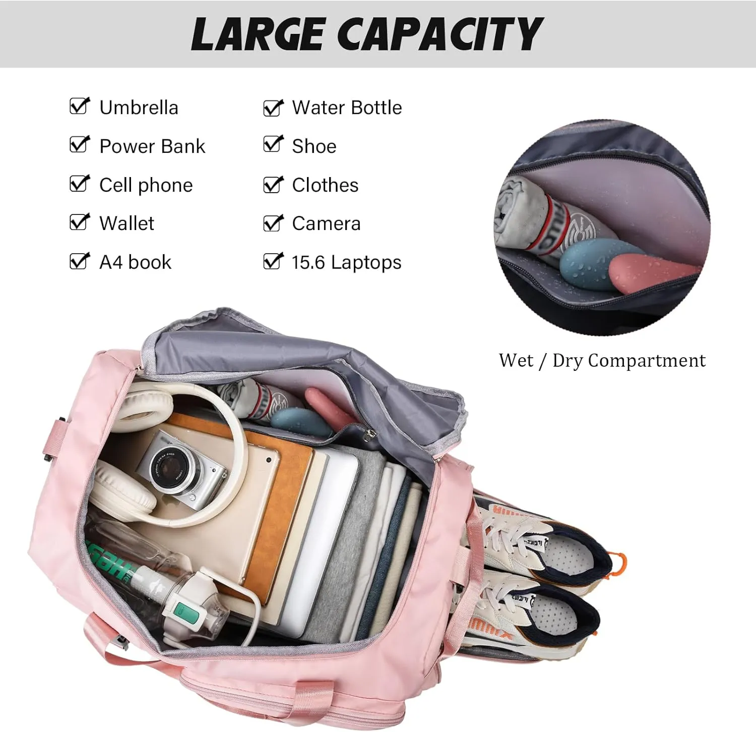 Eslcorri Gym Duffle Bag for Women Men, Sports Backpack with Wet & Shoe Compartment, Fitness Overnight Weekender Bag for Yoga, Swim, Travel (Style B, Light Purple)