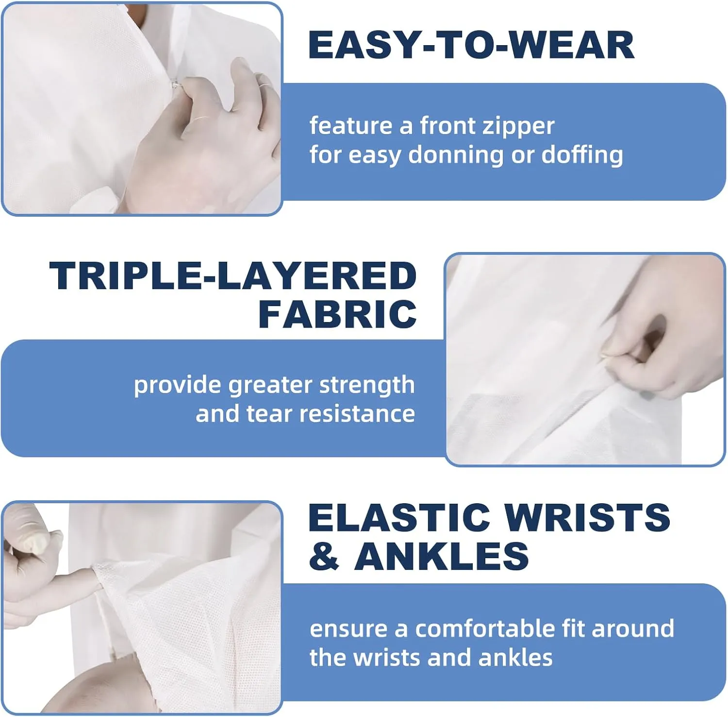 ETERNA Hazmat Suits- 5 Pack Disposable Protective Coveralls with Hood, Zipper, Elastic Wrists, Shoe Covers for Men & Women, Shield from Dirt, Dust, Paint (White, XXX-Large)