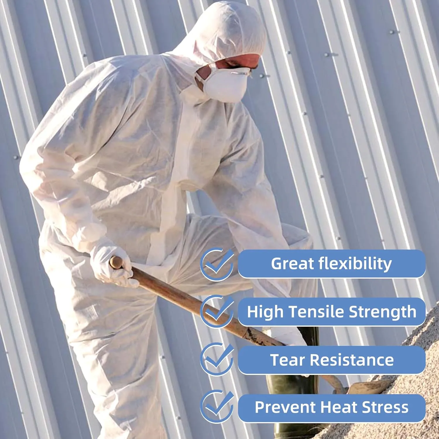 ETERNA Hazmat Suits Set- 5 Pack Disposable Protective Coveralls,Protective Face Shield, Shoe covers for Men & Women, Shield from Dirt, Dust, Paint (X-Large)