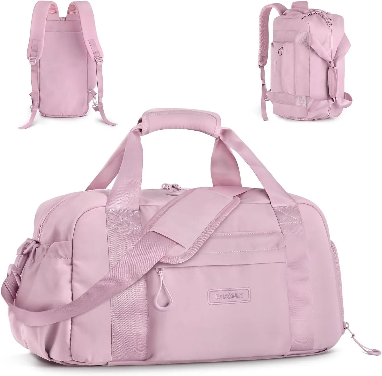 ETRONIK 3-IN-1 Gym Bag for Women, TSA Lightweight Weekender Bags for Women, Travel Duffle Bag for Travel with Shoe Compartment & Wet Pocket, Water Resistant Gym Duffle Backpack, Pink