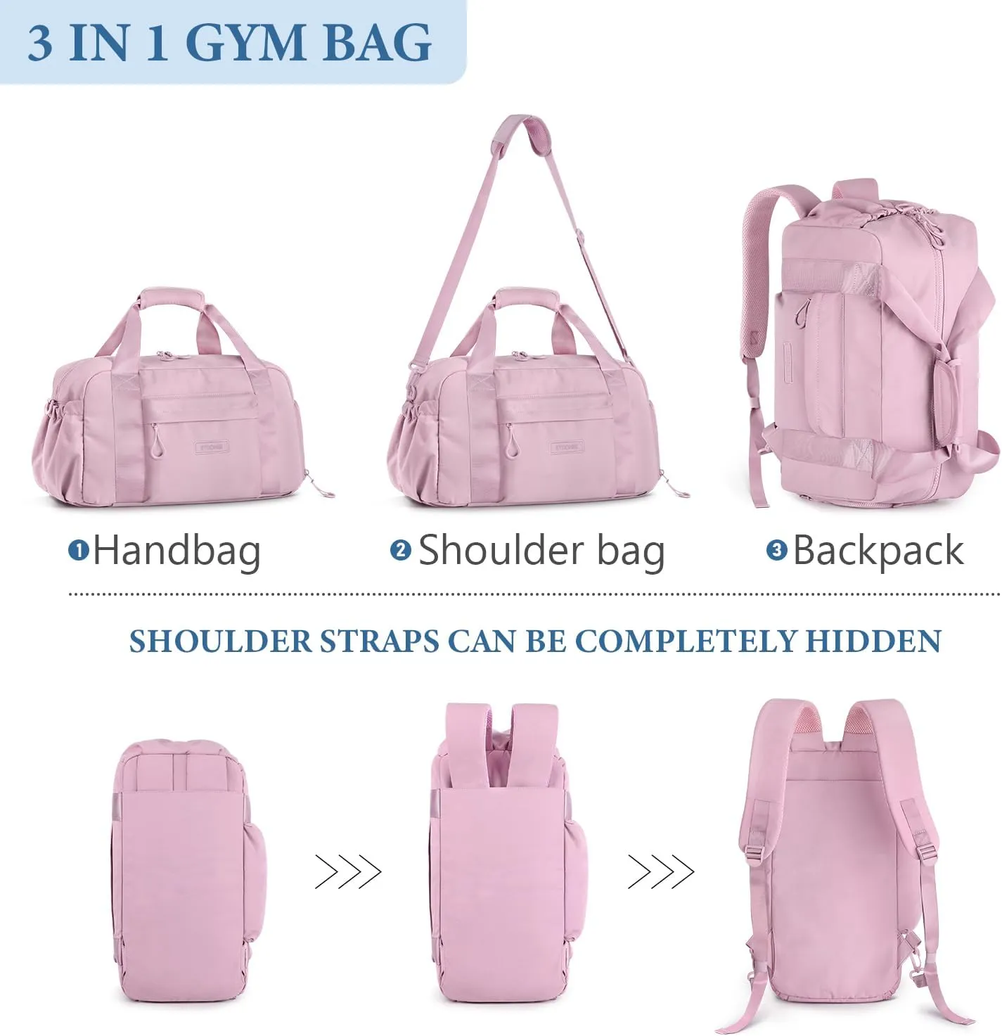 ETRONIK 3-IN-1 Gym Bag for Women, TSA Lightweight Weekender Bags for Women, Travel Duffle Bag for Travel with Shoe Compartment & Wet Pocket, Water Resistant Gym Duffle Backpack, Pink