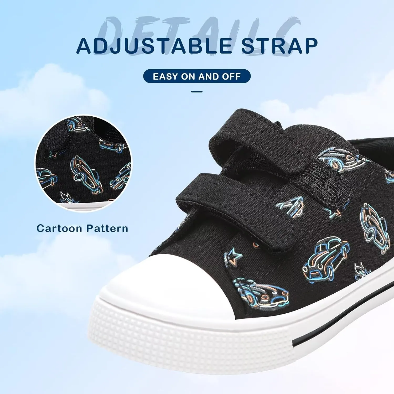 EUXTERPA Kids Toddler Sneakers Boys Girls Canvas Shoes Walking Sneaker with Easy Fasten Strap