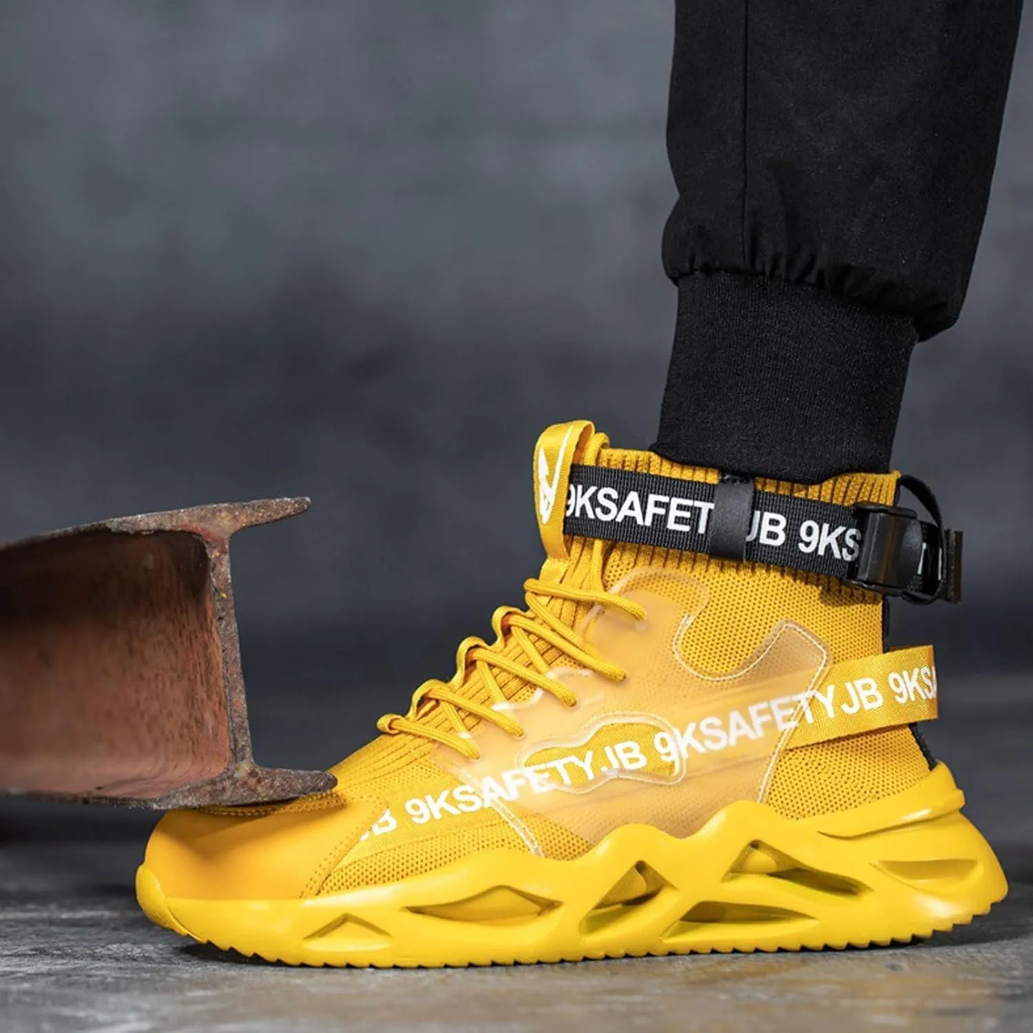 Evontira Steel Toe Shoes for Men, Puncture Proof Slip on Sneakers, Lightweight Breathable Comfortable Industrial Construction Sneakers