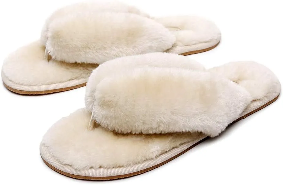 FAYUEKEY Comfort Spa Flip Flops Thong Slide for Women Girls Sexy Fuzzy Bedroom House Slippers with Memory Foam