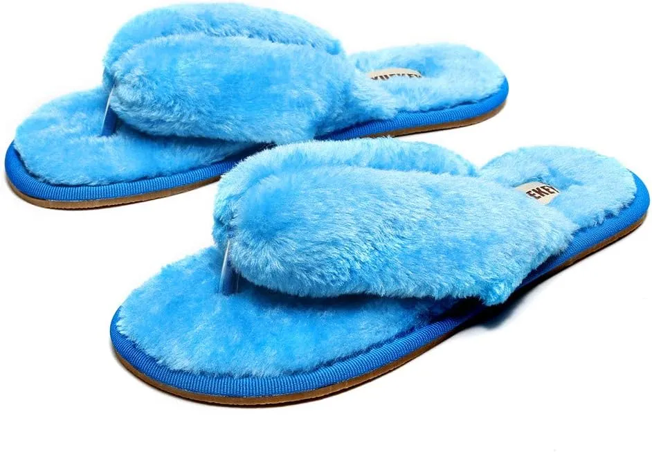 FAYUEKEY Comfort Spa Flip Flops Thong Slide for Women Girls Sexy Fuzzy Bedroom House Slippers with Memory Foam