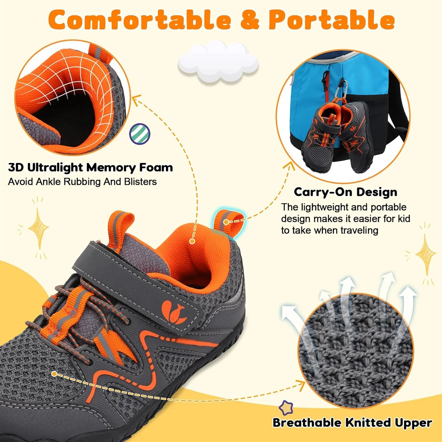 FEETCITY Kids Barefoot Shoes Boys Girls Sneakers Toddler Walking Shoes Kids Hiking Shoe Lightweight Outdoor Tennis Shoe
