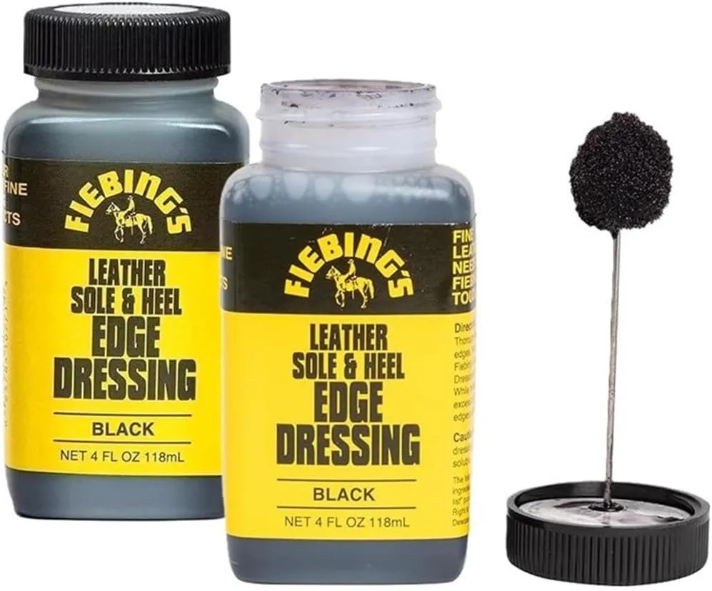 Fiebing's Leather Sole & Heel Edge Dressing 2-Pack (4 oz) - Protective Glossy Shoe Finish - Includes Brush Applicator