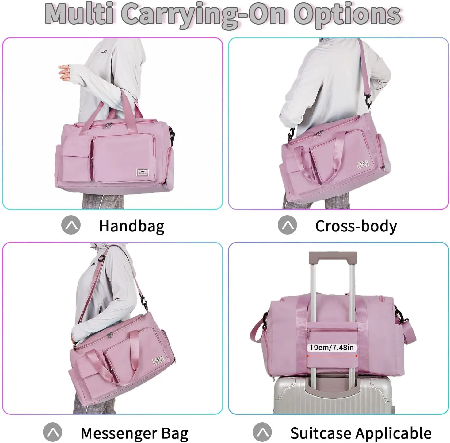 FIORETTO Women's Gym Duffle Bag with Shoes Compartment, 37L Capacity, Ideal for Travel, Gym, Sports, Duffel, Weekender