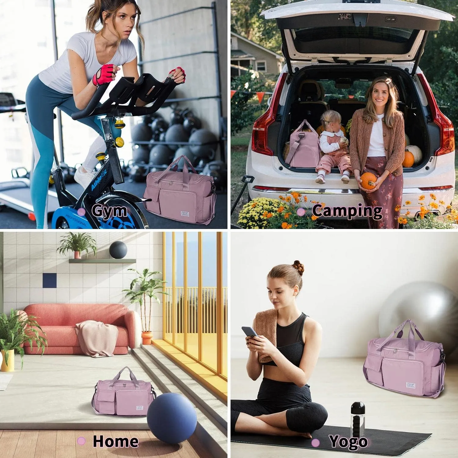 FIORETTO Women's Gym Duffle Bag with Shoes Compartment, 37L Capacity, Ideal for Travel, Gym, Sports, Duffel, Weekender