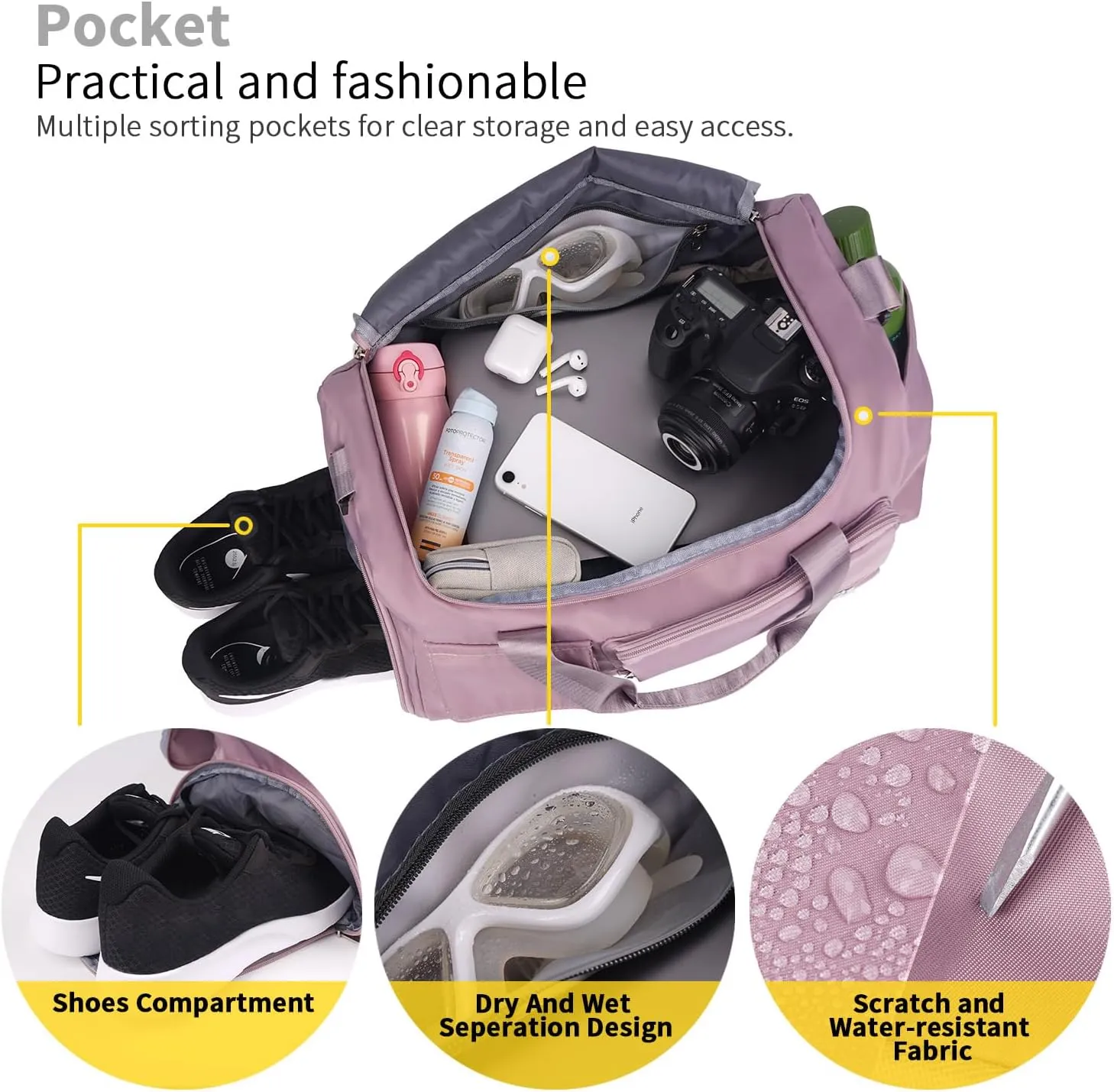 FIORETTO Women's Gym Duffle Bag with Shoes Compartment, 37L Capacity, Ideal for Travel, Gym, Sports, Duffel, Weekender