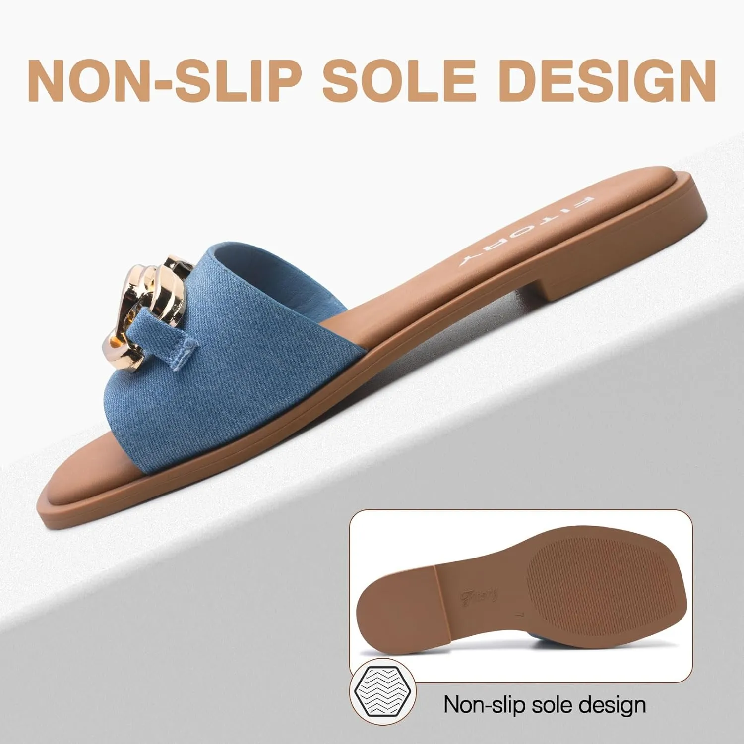 FITORY Women's Flat Sandals Fashion Slides With Soft Leather Slippers for Summer Size 6-11