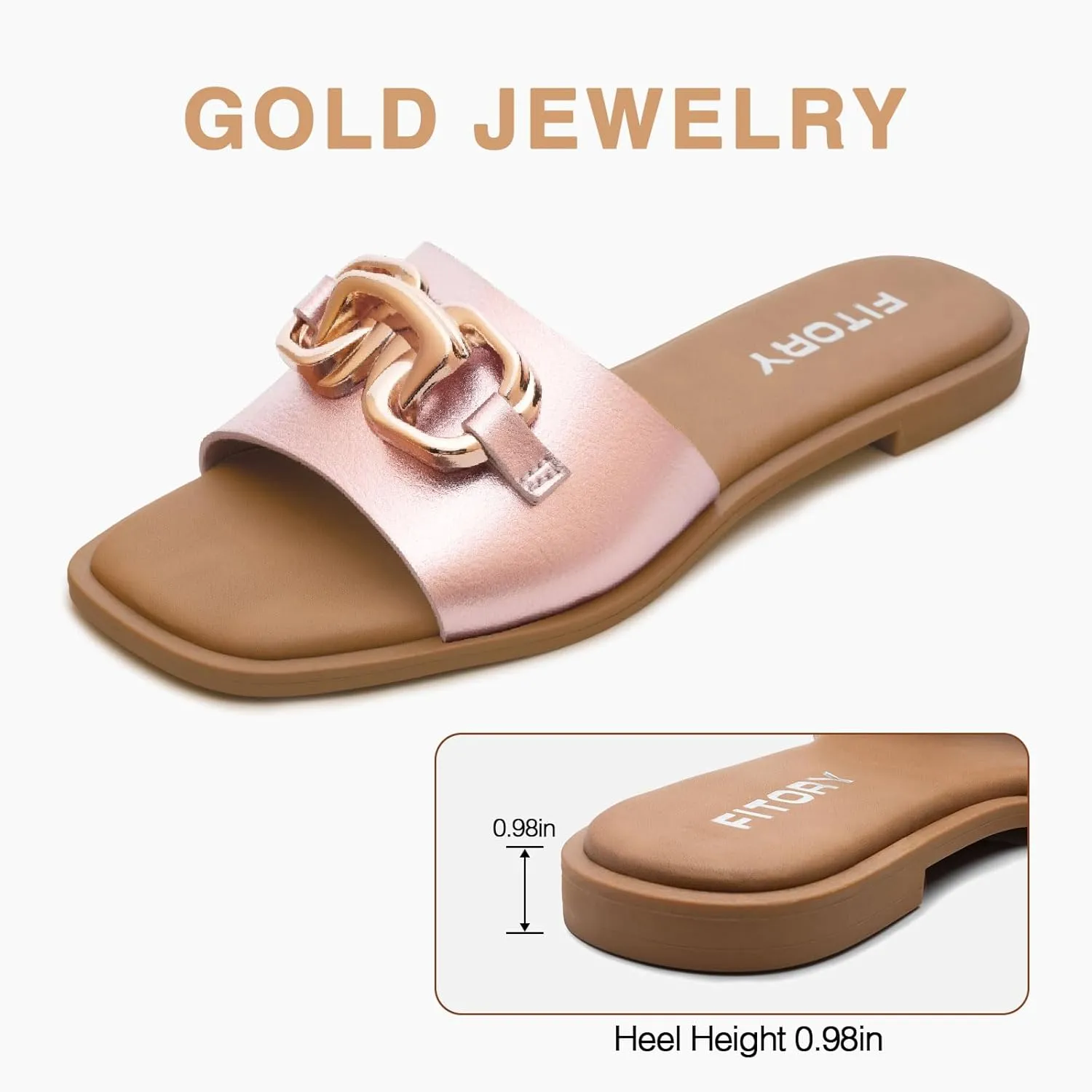 FITORY Women's Flat Sandals Fashion Slides With Soft Leather Slippers for Summer Size 6-11