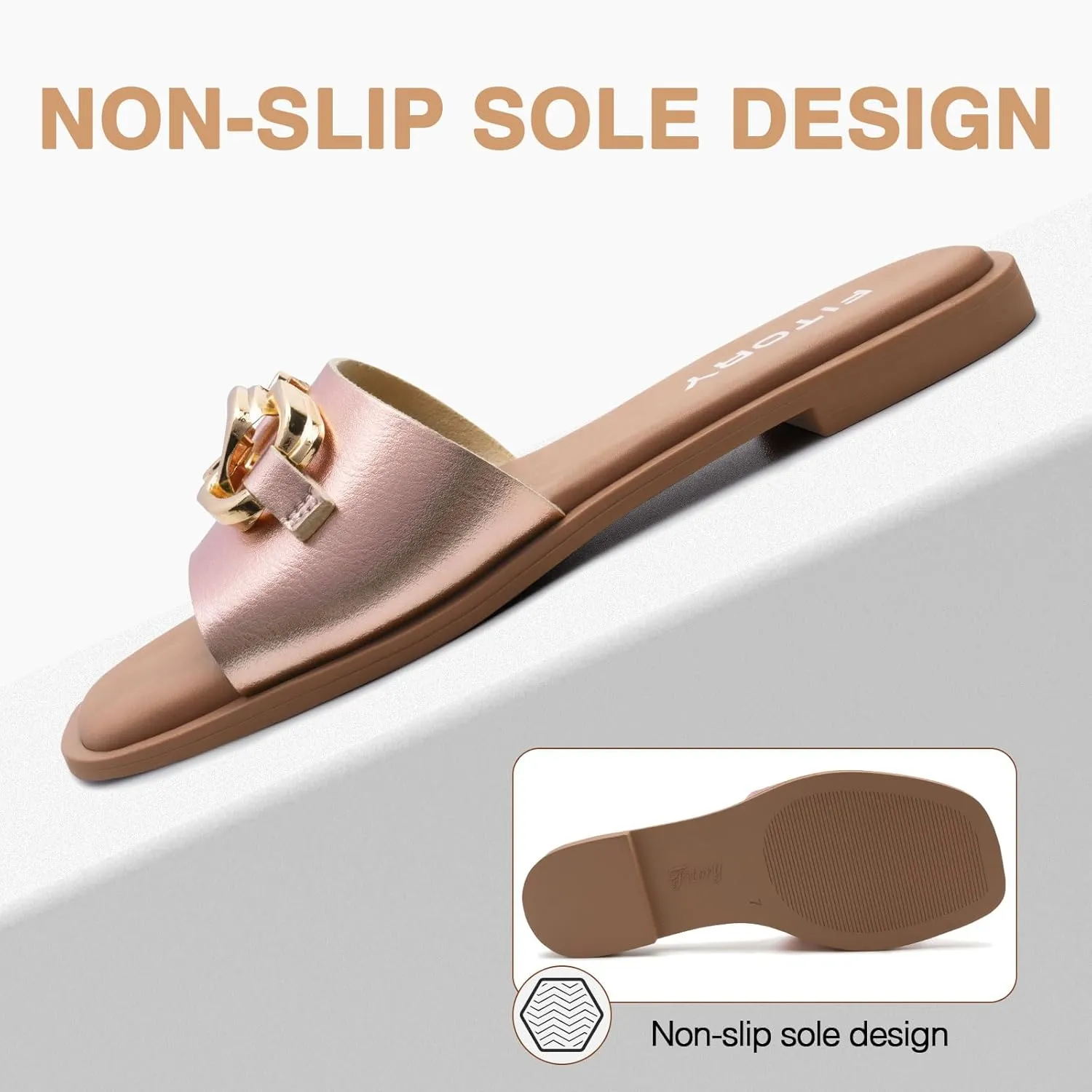 FITORY Women's Flat Sandals Fashion Slides With Soft Leather Slippers for Summer Size 6-11