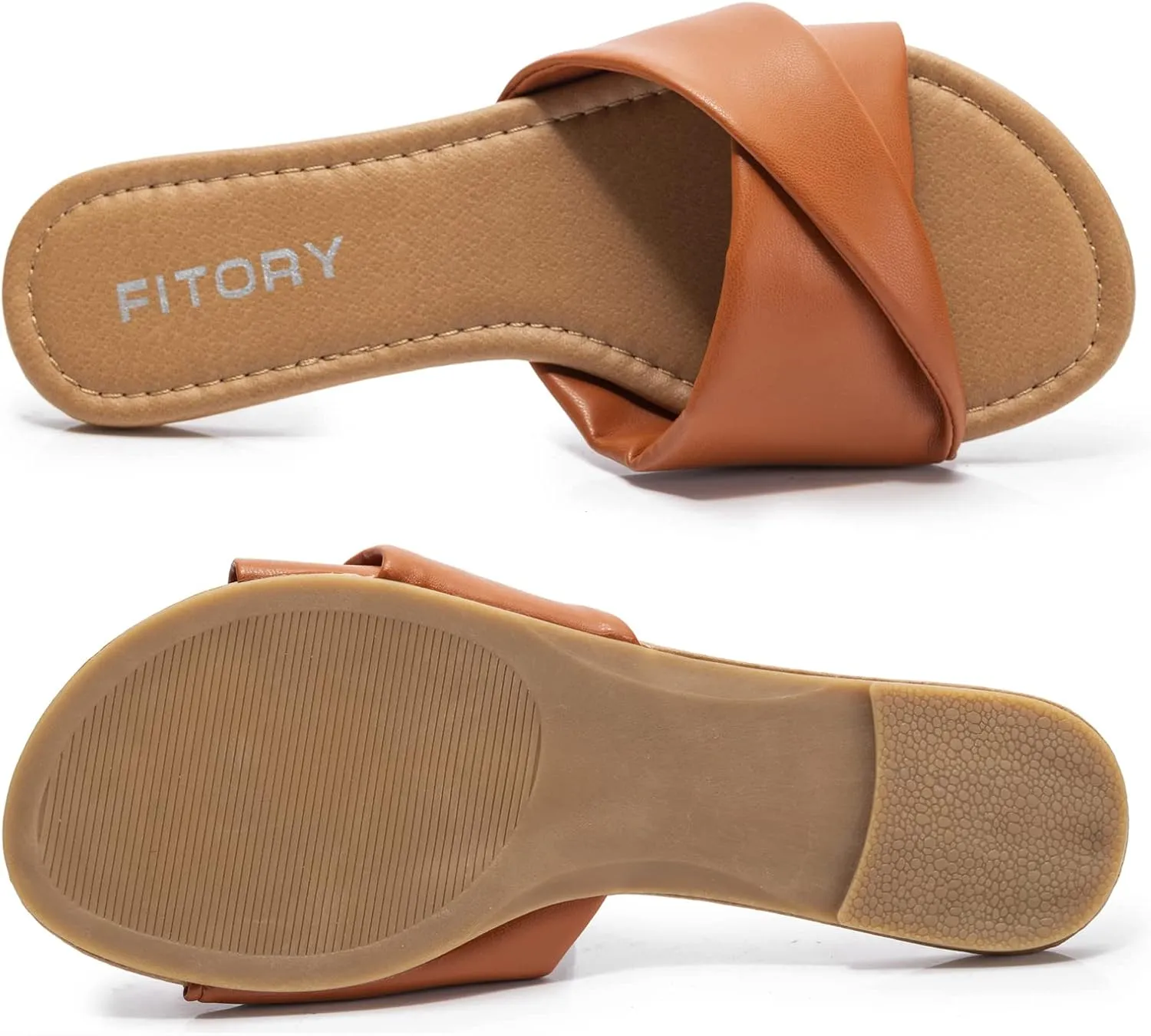 FITORY Women's Flat Sandals Fashion Slides With Soft Leather Slippers for Summer Size 6-11