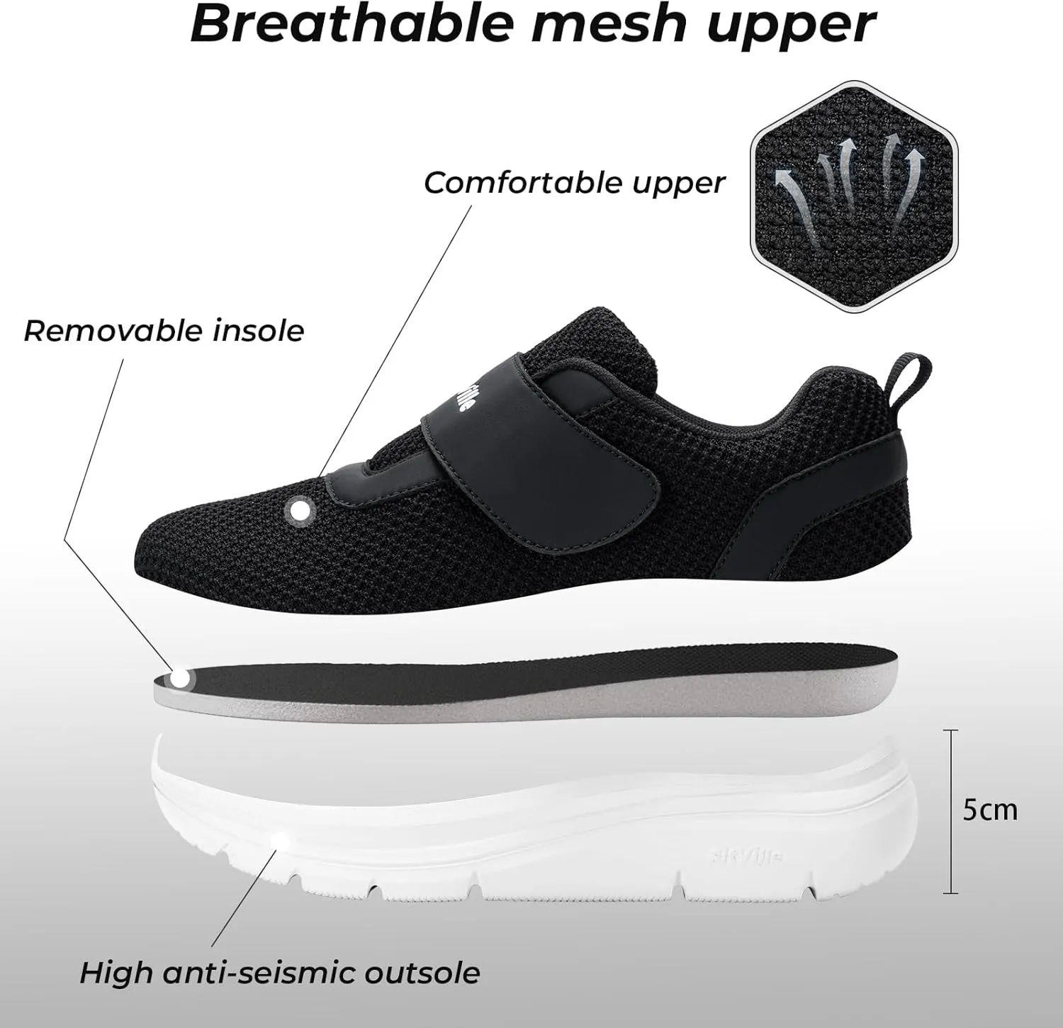 FitVille Diabetic Shoes for Women Wide Width Mesh Slip on Wide Walking Shoes Women for Swollen Feet with Adjustable Strap Lightweight