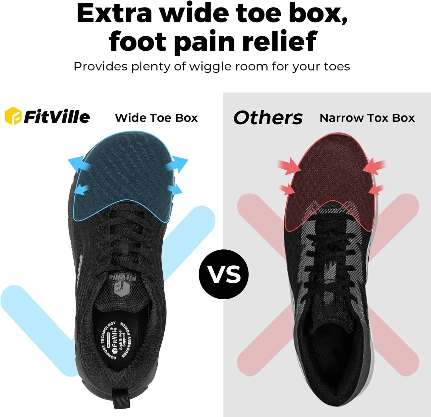 FitVille Wide Toe Box Shoes for Men Cushioned Well Extra Wide Width Running Shoes for Men Walking Comfortable Lightweight