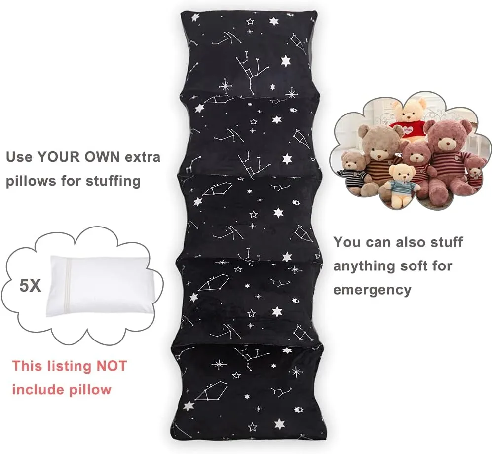 Floor Lounger Pillow casing for boy Girl,Without pillow, Soft Minky Plush, Black Constellation Print, Cover/Sleeve Only! Perfect Reading, Watching TV Cushion - great for Sleepovers, Queen Size;