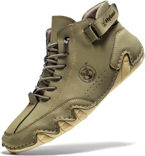 FLYLAND Men's Casual Leather Fashion Sneakers Ankle Chukka Boots Slip On Lightweight Loafers Walking Driving Shoes