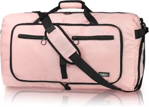 Fmeida 65L Duffle Bag with Shoes Compartment, Foldable Travel Duffel Bags for Men Women, Large Packable Travel Bag Water Repellent & Tear Resistant (Light Pink)