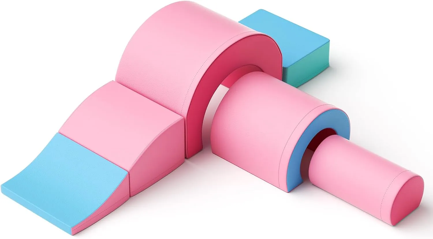 Foam Climbing Blocks for Toddlers, 5 Pieces Soft Climbing Toys, Crawl and Climb Foam Playset with Foldable Slide, Indoor Climber Activity Playground for Kids (Pink Blue)