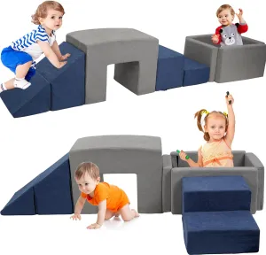 Foam Kids Climbing Toy Indoor with Soft Fabric,7 PCS Climb and Crawl Activity Playset,Foam Climbing Toys for Toddlers with Ball Pit and Slide Stairs,Ramp