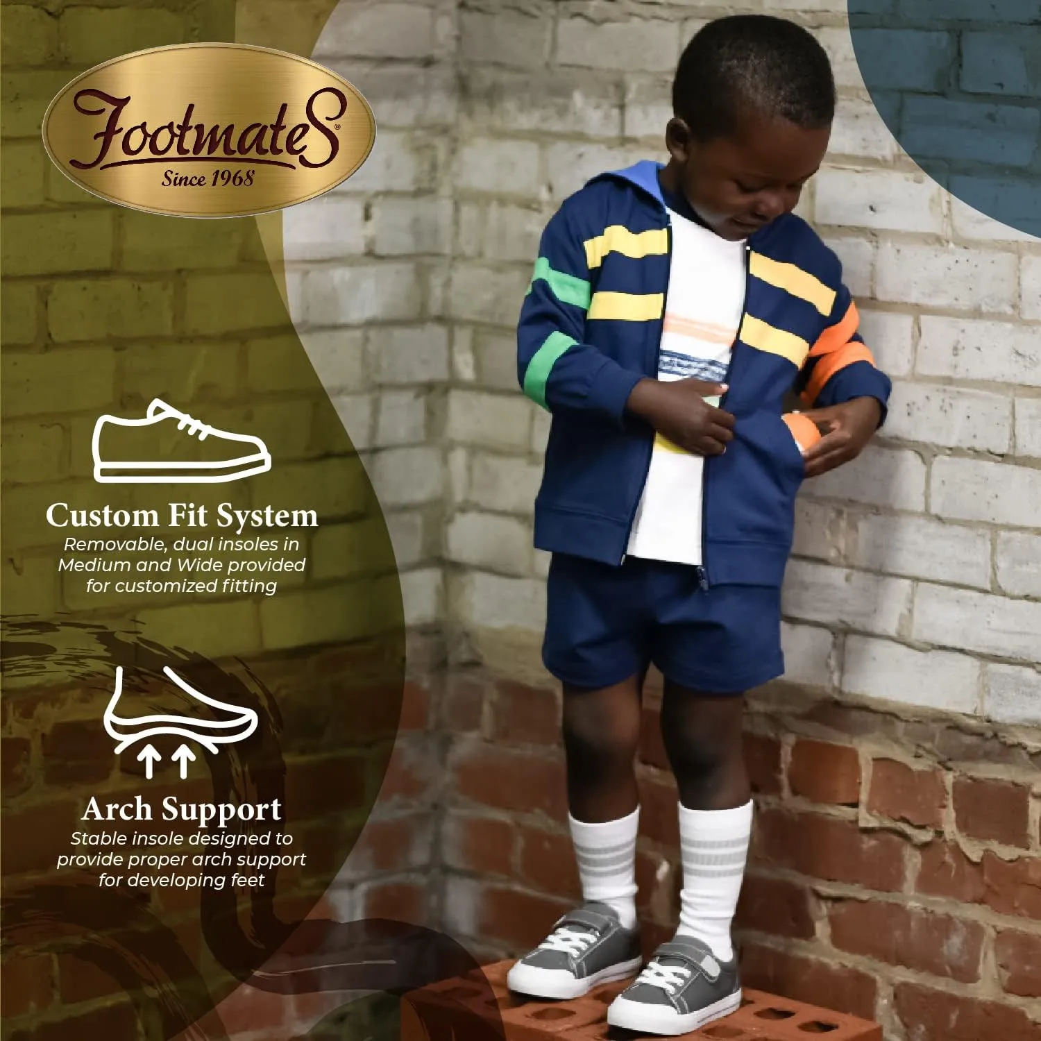 FOOTMATES Jordan Strap Canvas Flats Boys and Girls Shoes - Tennis Sneakers w/Wide Toe Box, Custom-Fit Insoles, Vulcanized Outsoles - for Infants, Toddlers, Little Kids, Ages 0-8