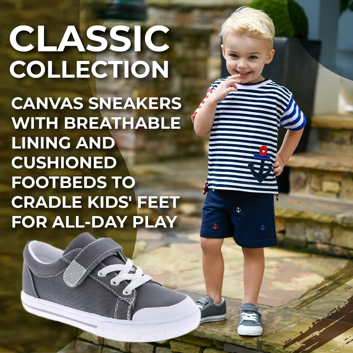 FOOTMATES Jordan Strap Canvas Flats Boys and Girls Shoes - Tennis Sneakers w/Wide Toe Box, Custom-Fit Insoles, Vulcanized Outsoles - for Infants, Toddlers, Little Kids, Ages 0-8