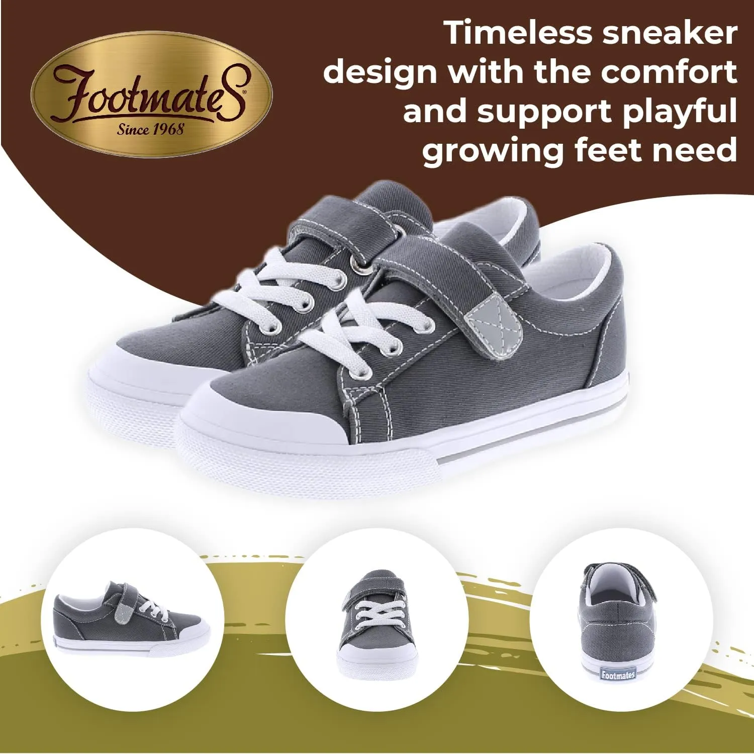 FOOTMATES Jordan Strap Canvas Flats Boys and Girls Shoes - Tennis Sneakers w/Wide Toe Box, Custom-Fit Insoles, Vulcanized Outsoles - for Infants, Toddlers, Little Kids, Ages 0-8