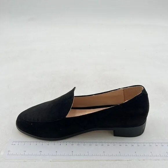 FOWT Black V Cut Loafer Low Bock Heels Round Toe Loafers Suede Casual Shoes