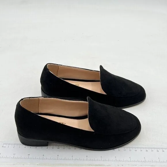 FOWT Black V Cut Loafer Low Bock Heels Round Toe Loafers Suede Casual Shoes