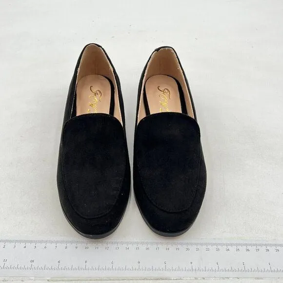 FOWT Black V Cut Loafer Low Bock Heels Round Toe Loafers Suede Casual Shoes