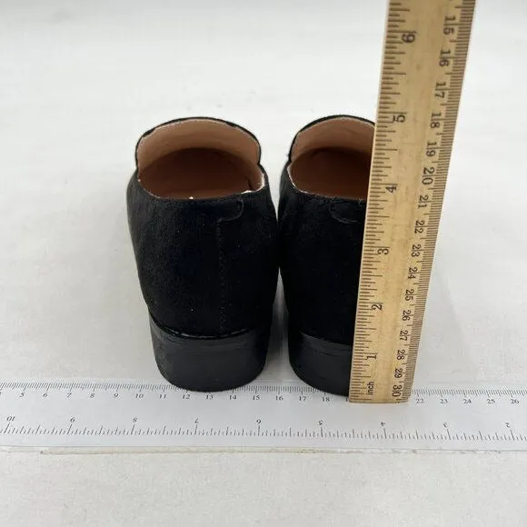 FOWT Black V Cut Loafer Low Bock Heels Round Toe Loafers Suede Casual Shoes