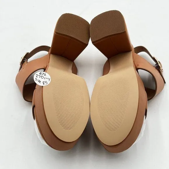 FOWT Light Brown Open Toe Platfrom Sandals Chunky Heel Slingbacks Buckle Shoes