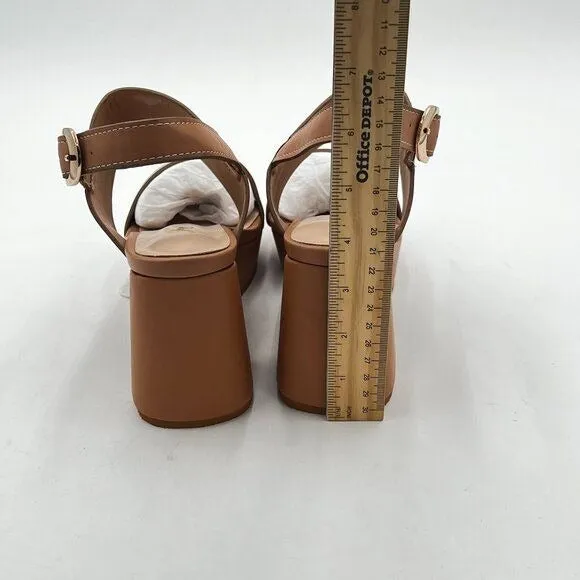 FOWT Light Brown Open Toe Platfrom Sandals Chunky Heel Slingbacks Buckle Shoes