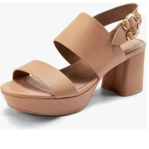 FOWT Light Brown Open Toe Platfrom Sandals Chunky Heel Slingbacks Buckle Shoes