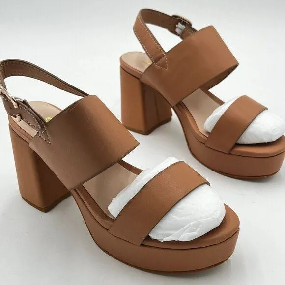 FOWT Light Brown Open Toe Platfrom Sandals Chunky Heel Slingbacks Buckle Shoes