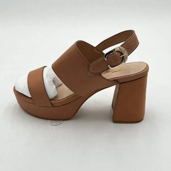 FOWT Light Brown Open Toe Platfrom Sandals Chunky Heel Slingbacks Buckle Shoes