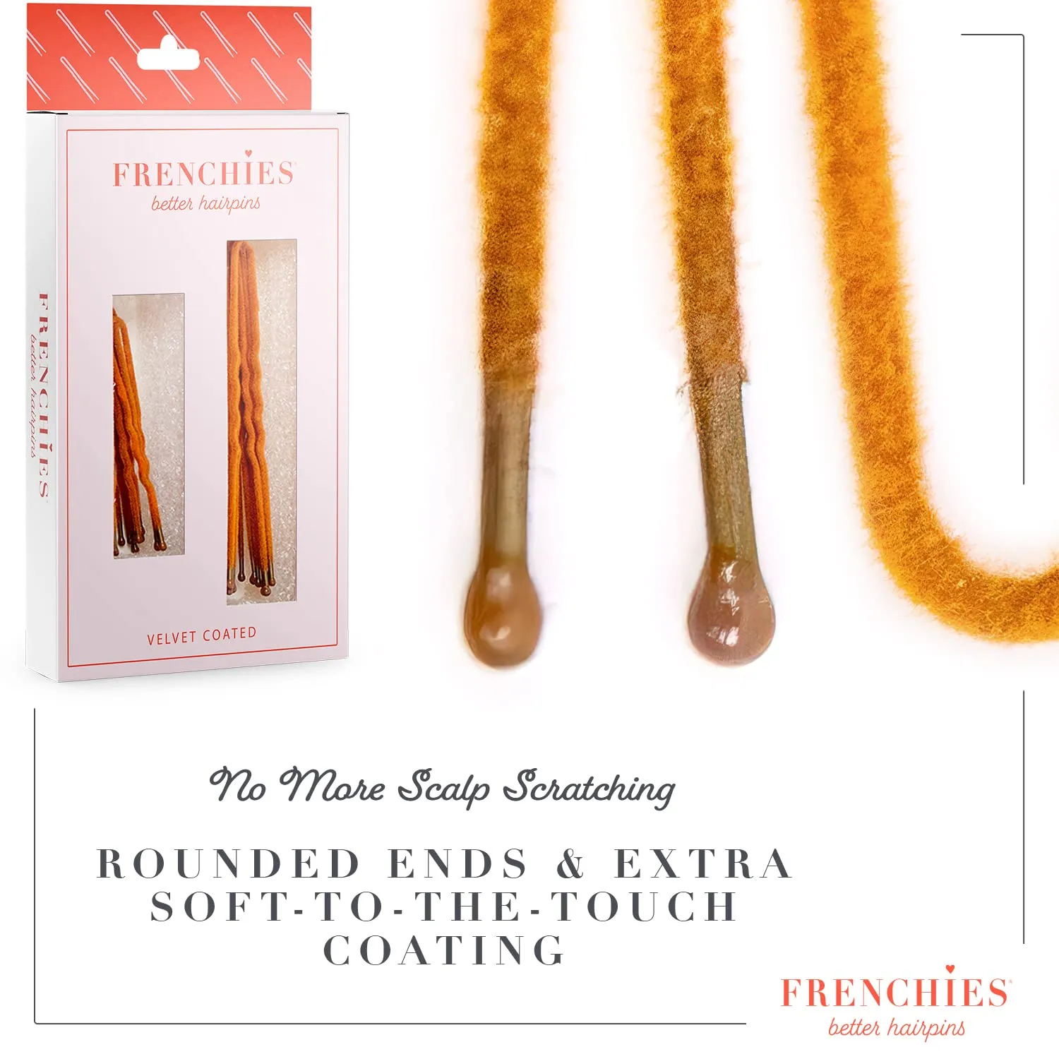 Frenchies French Twist Hair Pin, Ultra Flocked Extra Soft French Hair Pins for Women, Wedding, Updo Extensions, or Wig, 20 Count, Red