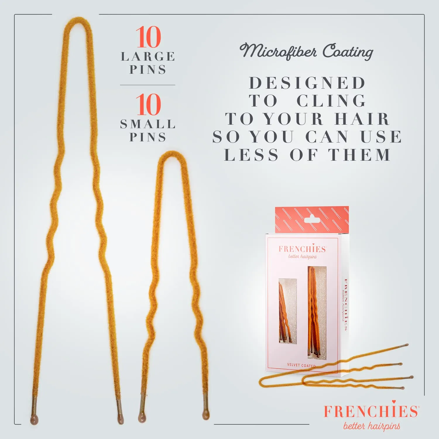 Frenchies French Twist Hair Pin, Ultra Flocked Extra Soft French Hair Pins for Women, Wedding, Updo Extensions, or Wig, 20 Count, Red