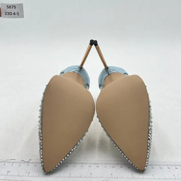 FSJ Light Blue Studded Pointed Toe Transparent Pumps High Heels Shoes