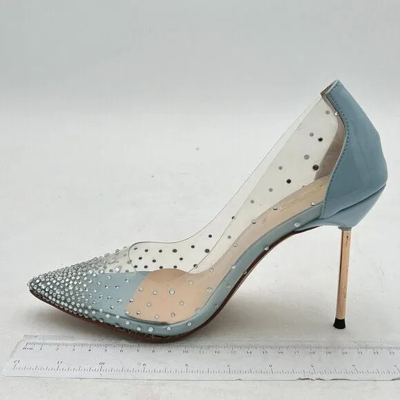 FSJ Light Blue Studded Pointed Toe Transparent Pumps High Heels Shoes