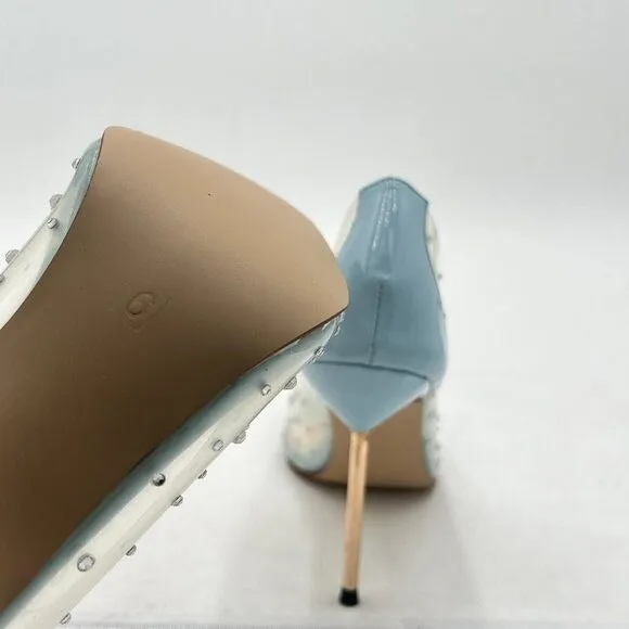 FSJ Light Blue Studded Pointed Toe Transparent Pumps High Heels Shoes