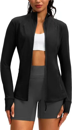 G Gradual Women's Zip Up Workout Jackets with Pockets Slim Fit Cottony Soft Jacket for Running Athletic Yoga
