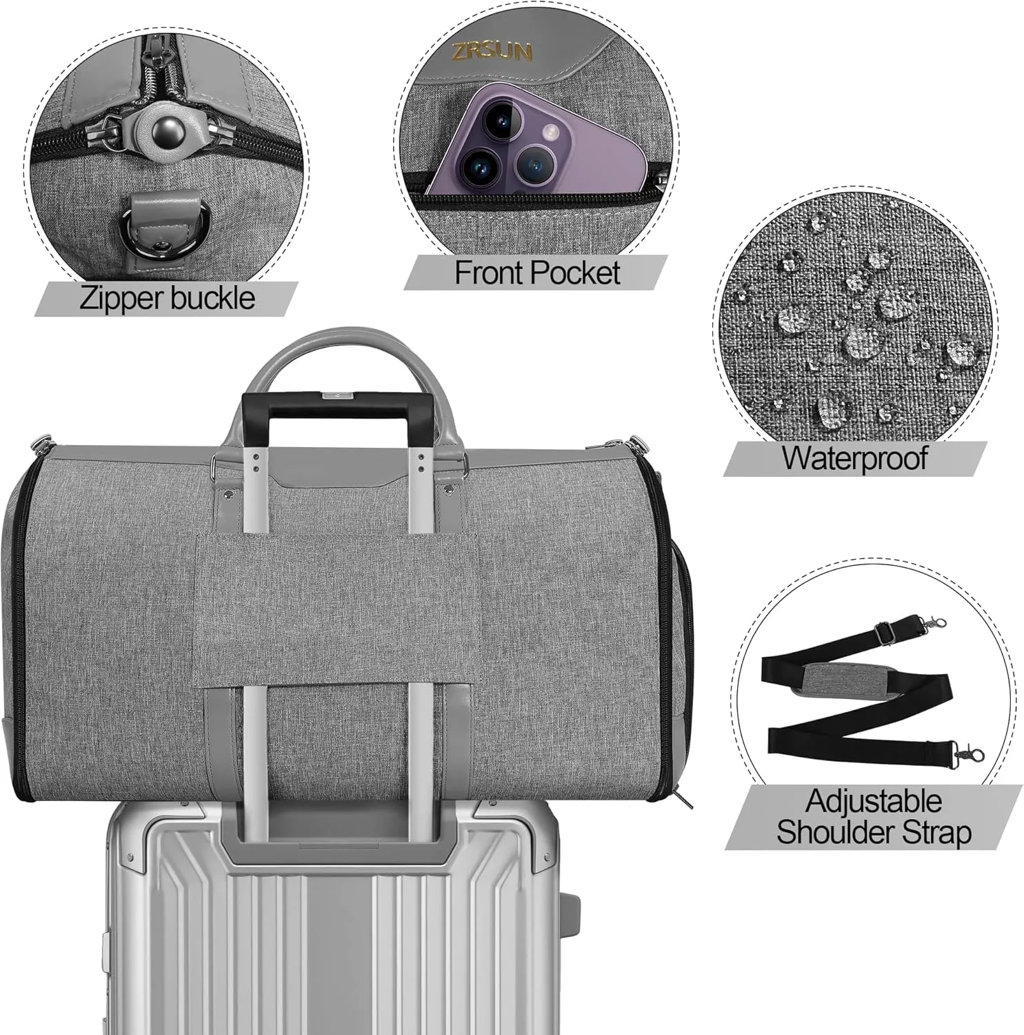 Garment Bag for Travel, Carry On Garment bag, Convertible Duffel Bag with Shoe Compartment, Perfect for Business Trips and Weekend Getaways(Light Grey)