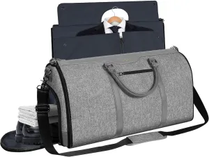 Garment Bag for Travel, Carry On Garment bag, Convertible Duffel Bag with Shoe Compartment, Perfect for Business Trips and Weekend Getaways(Light Grey)