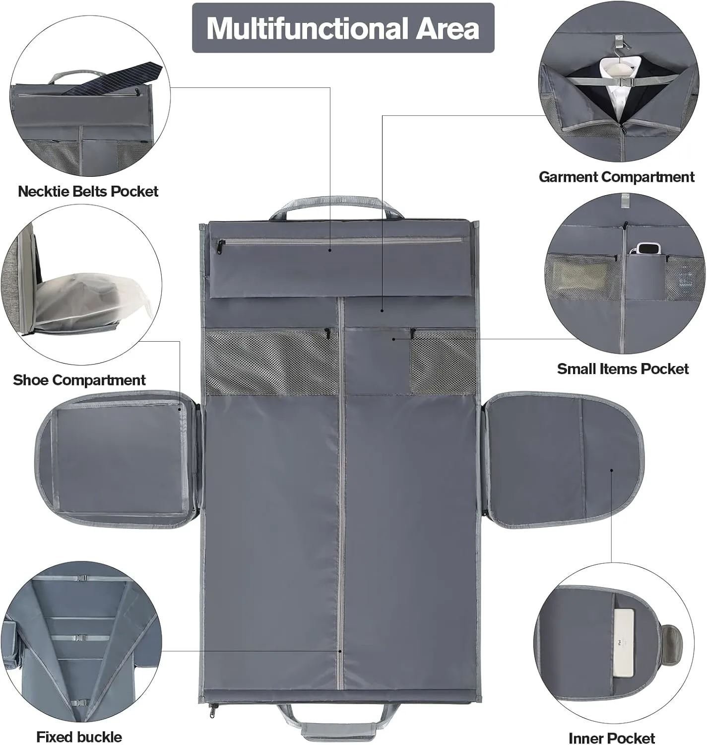 Garment Bags for Travel - Brand Zipper - Water Repellent Garment Bag with Shoe Compartment - 2 in 1 Convertible Suit Bag Travel with Shoe Bags - Medium Light Gray