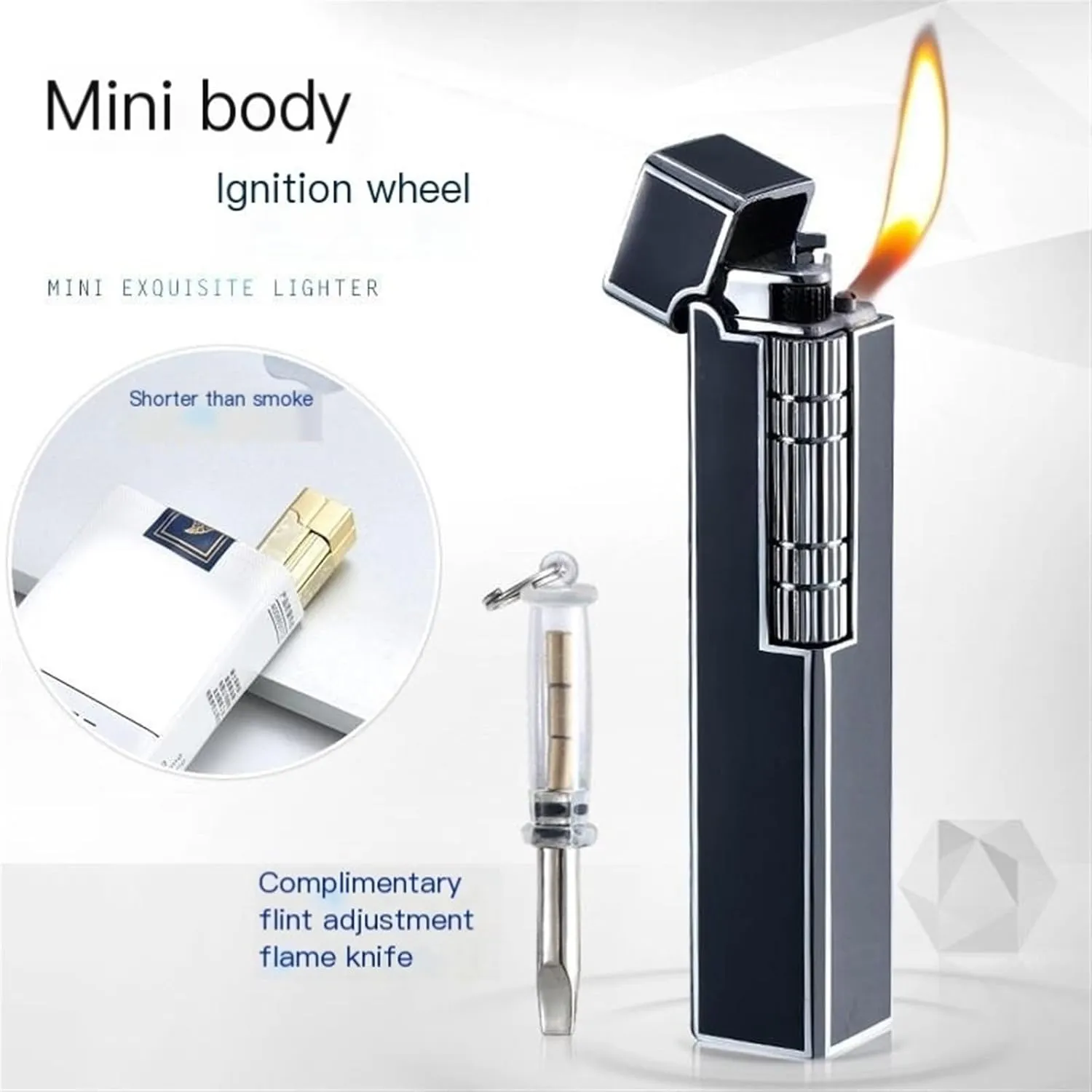 GAVIK Retro tilt Lighter Butane Lighter Side-Sliding Adjustable Flame Anti-Slip Grinding Wheel Switch Comes with 3 flints Suitable for Collection Indoor Gifts (Color : F)