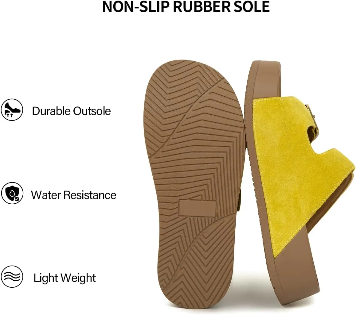 Genuine Leather Platform Sandals Women Slip-on Beach Sandals Slide Buckle Comfortable with Soft Lining and Open Toe Low Wedges